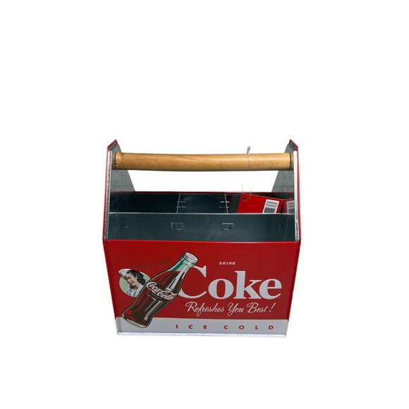 Coca Cola Coke Tin Napkin Utensil Condiment Holder Caddy NEW w/Tags 7.5” Tall - Picture 10 of 16